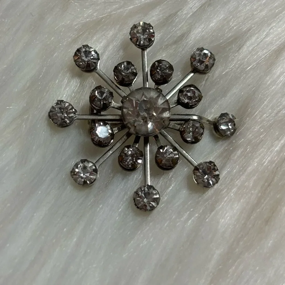 Vintage Silver Crystal Brooch
